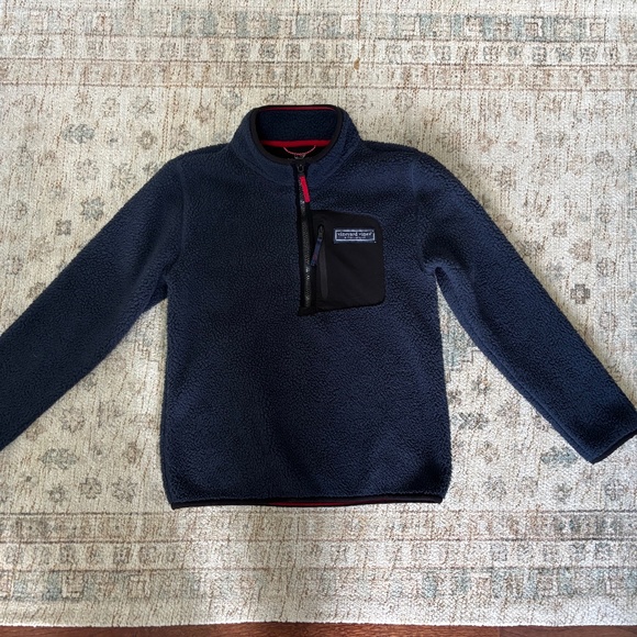 Vineyard Vines Boys Sherpa 1/2 Zip Jacket Pullover Size S (8-10) Navy - Picture 1 of 7